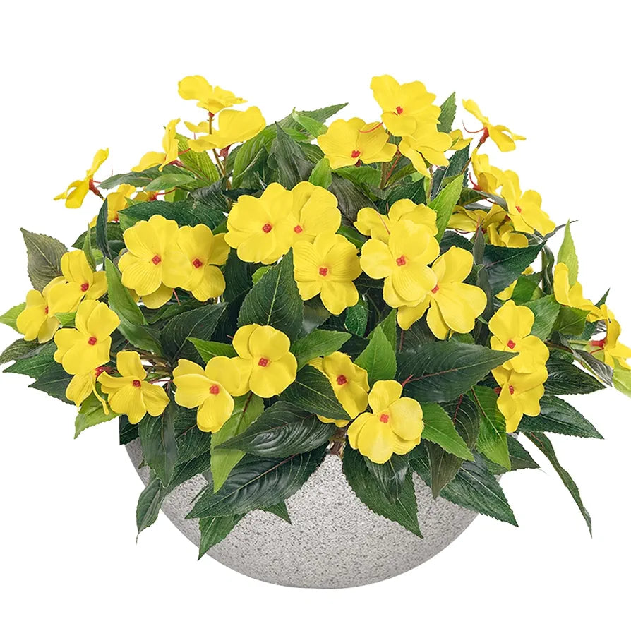 Uqueeten 2 Pieces Artificial Flower Impatiens for Balcony Garden Bonsai Decoration